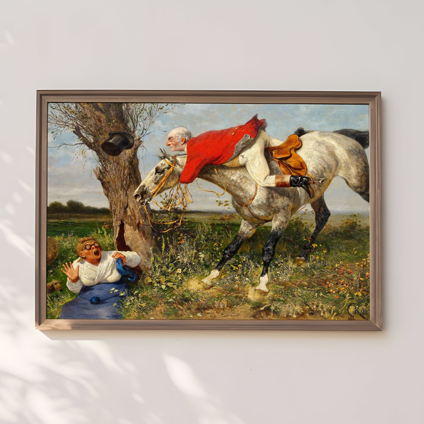 Carl Rudolf Huber - A Chance Encounter, humorous antique oil painting, vintage Printable art of high resolution instant download, SKU 232CRH