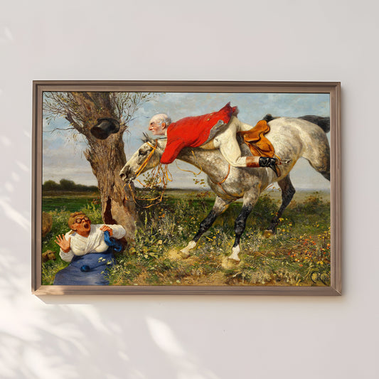 Carl Rudolf Huber - A Chance Encounter, humorous antique oil painting, vintage Printable art of high resolution instant download, SKU 232CRH