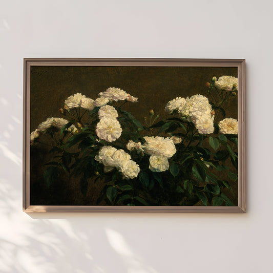 Flowers, Henri Fantin-Latour - Still Life of White Roses, original antique painting, oil vintage, Printable art instant download, SKU 220HFL