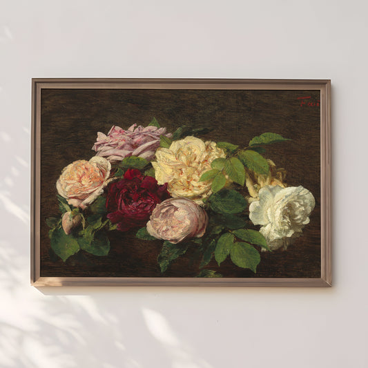Still-life Flowers, Henri Fantin-Latour - Roses on Table, original antique painting, oil vintage, Printable art instant download, SKU 218HFL