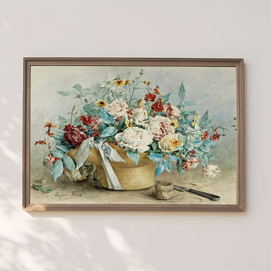 Still-life Flowers - Eugenie Faux-Froidure, original antique painting, watercolour vintage, Printable art instant download, SKU  214EJFF