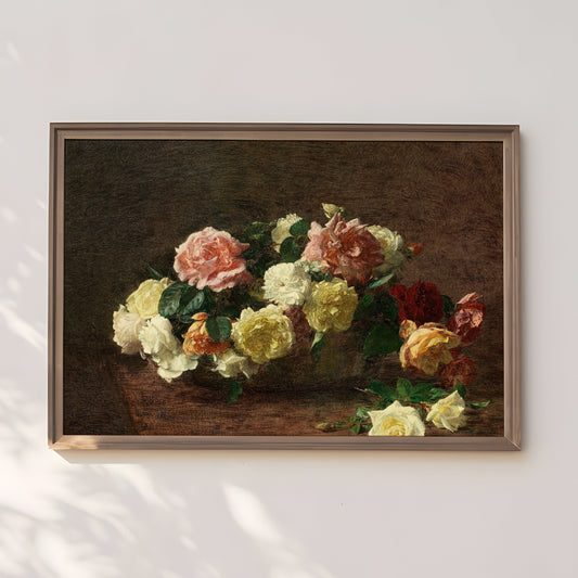 Still-life Flowers, Henri Fantin-Latour, Roses, original antique painting, oil vintage, Printable art instant download, SKU  212HFL
