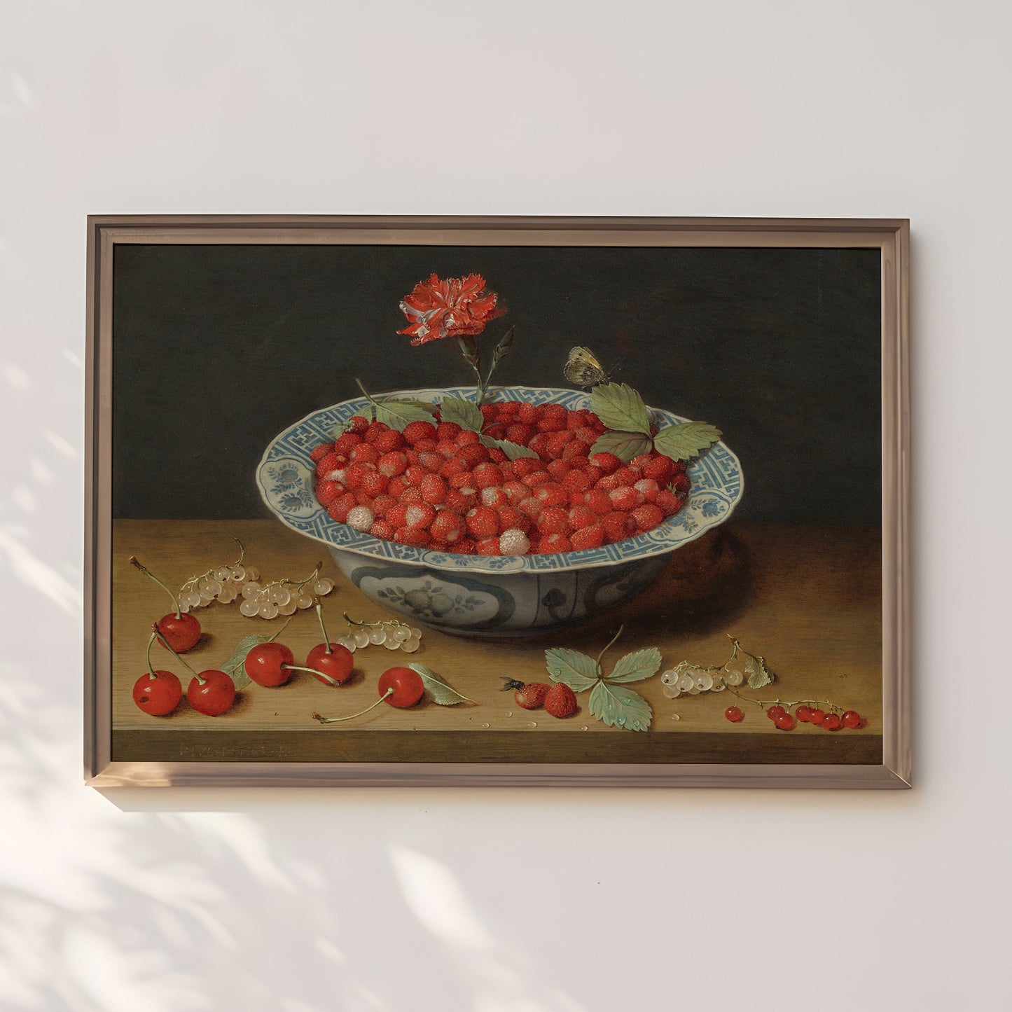 Still-life, Strawberries and Carnation - Jacob van Hulsdonck, original antique painting, vintage Printable art instant download, SKU  210JvH