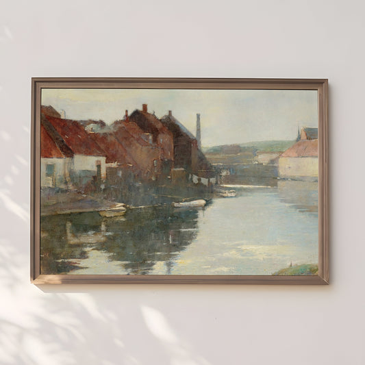 Soren Emil Carlsen - The Canal, Urban Landscape, original antique painting oil, vintage, Printable art instant download,  SKU  196SEC