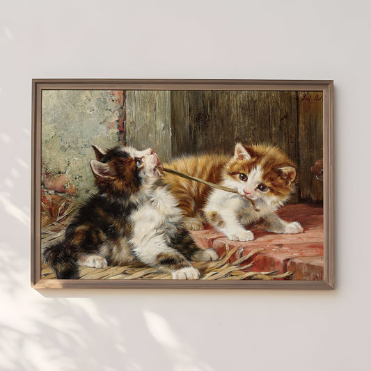Julius Adam, Two Playing Сats, oil, cute antique painting vintage, animal lover gift, Printable art instant download,  SKU  32K_JA.32