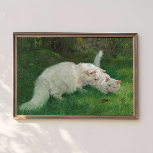 Arthur Heyer, Two Cats, oil, cute original antique painting vintage, animal lover gift, Printable art instant download,  SKU  27K_AH.27