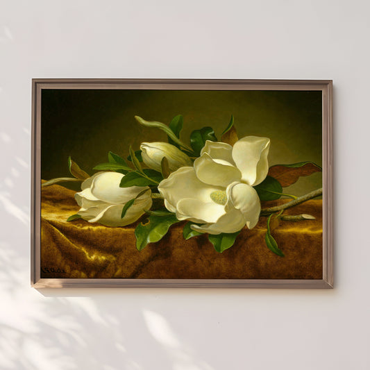 Still-life Flowers, Martin Johnson Heade Magnolias, original antique painting oil vintage, Printable art instant download, SKU  25K_MJH.25