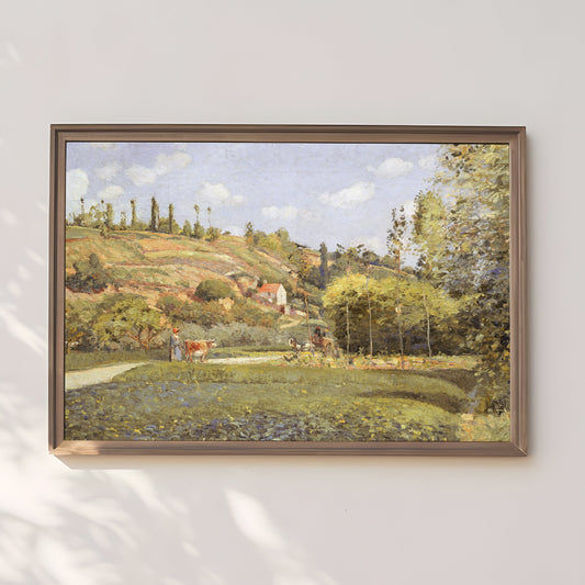 Rustic Landscape, Camille Pissarro - A Cowherd, original antique painting, oil, vintage, Printable art instant download, SKU  K_CP.9