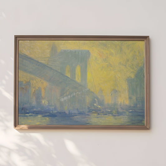 Arthur Clifton Goodwin - Brooklyn Bridge NYC, original antique painting, oil, vintage, Printable art instant download, SKU  164-ACG