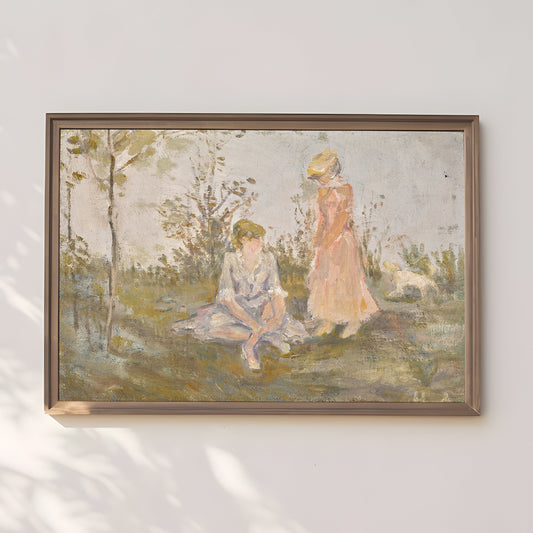 Wall Home Decor , Young Girls by River , original antique figure painting , oil vintage Printable art instant download , SKU 160-ML