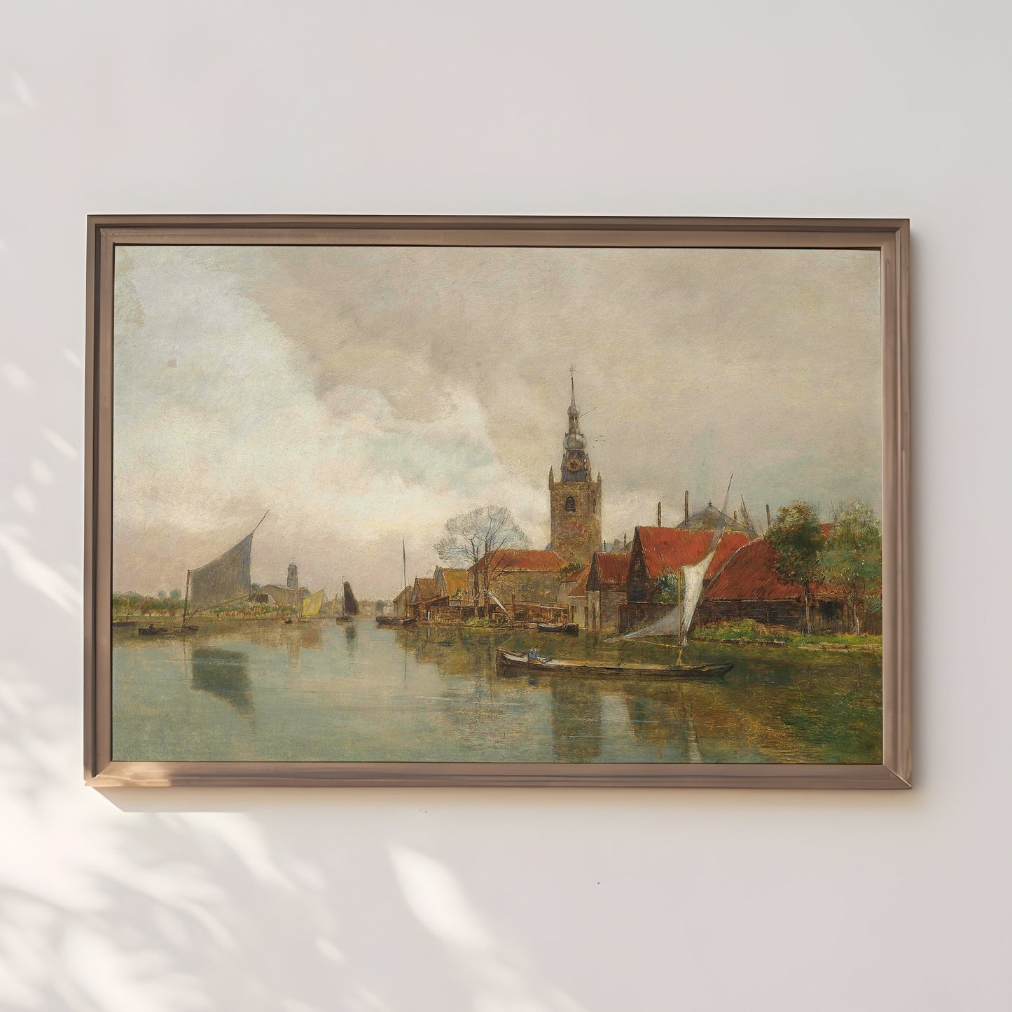 Rudolf Ribarz River in Rotterdam, Urban Landscape, original antique painting oil, vintage, Printable art instant download,  SKU  159-RR