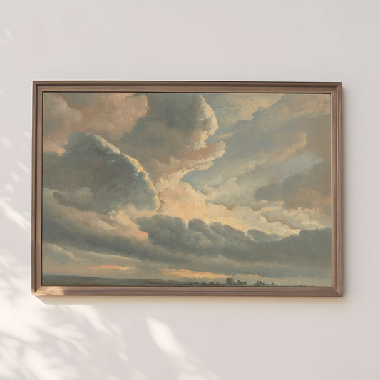 Simon Denis - Clouds with a Sunset near Rome, original antique painting, oil, vintage, Printable art instant download, SKU  143-SACD