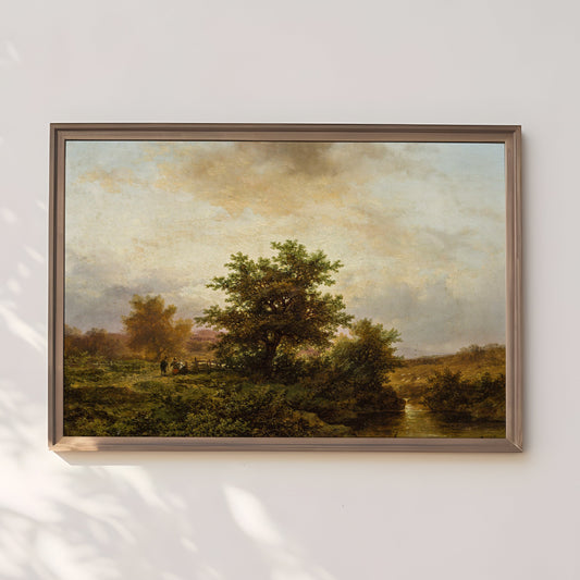 Dutch Rustic landscape, Haanen - Riverscape, original antique painting, oil, vintage, Printable art instant download, SKU  137-RH