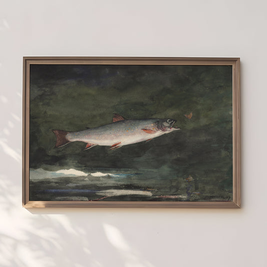 Winslow Homer - Flying Trout , 19th century watercolour original vintage painting , antique Printable art instant download, SKU 282WH
