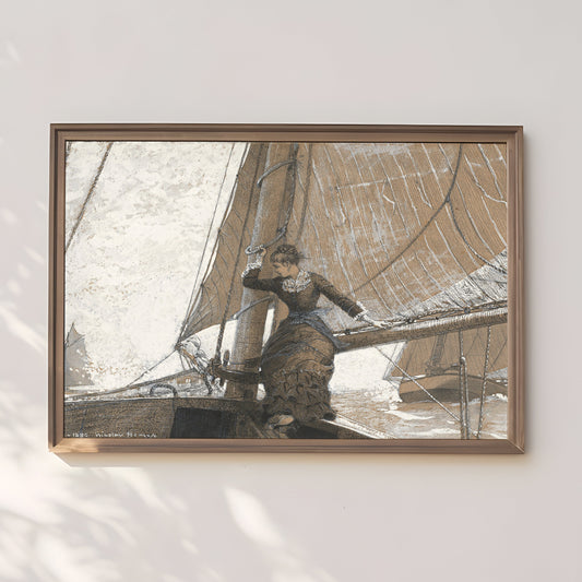 Winslow Homer - Yachting Girl, 19th century, original antique painting, vintage Printable art instant download, SKU  286WH