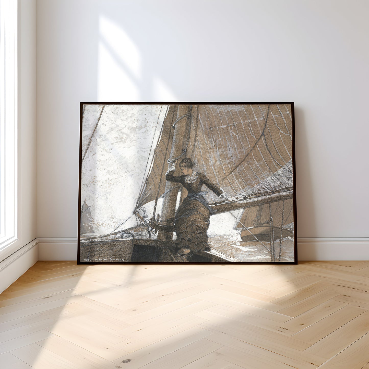Winslow Homer - Yachting Girl, 19th century, original antique painting, vintage Printable art instant download, SKU  286WH