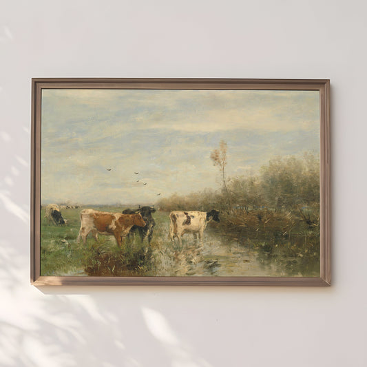 Rustic Landscape, Willem Maris - Cows in  Meadow, Original vintage painting, Printable fine art  instant download, SKU  288WM