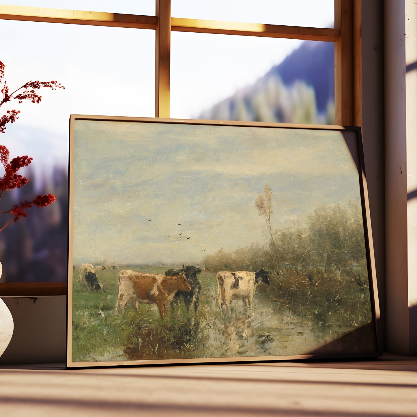 Rustic Landscape, Willem Maris - Cows in  Meadow, Original vintage painting, Printable fine art  instant download, SKU  288WM