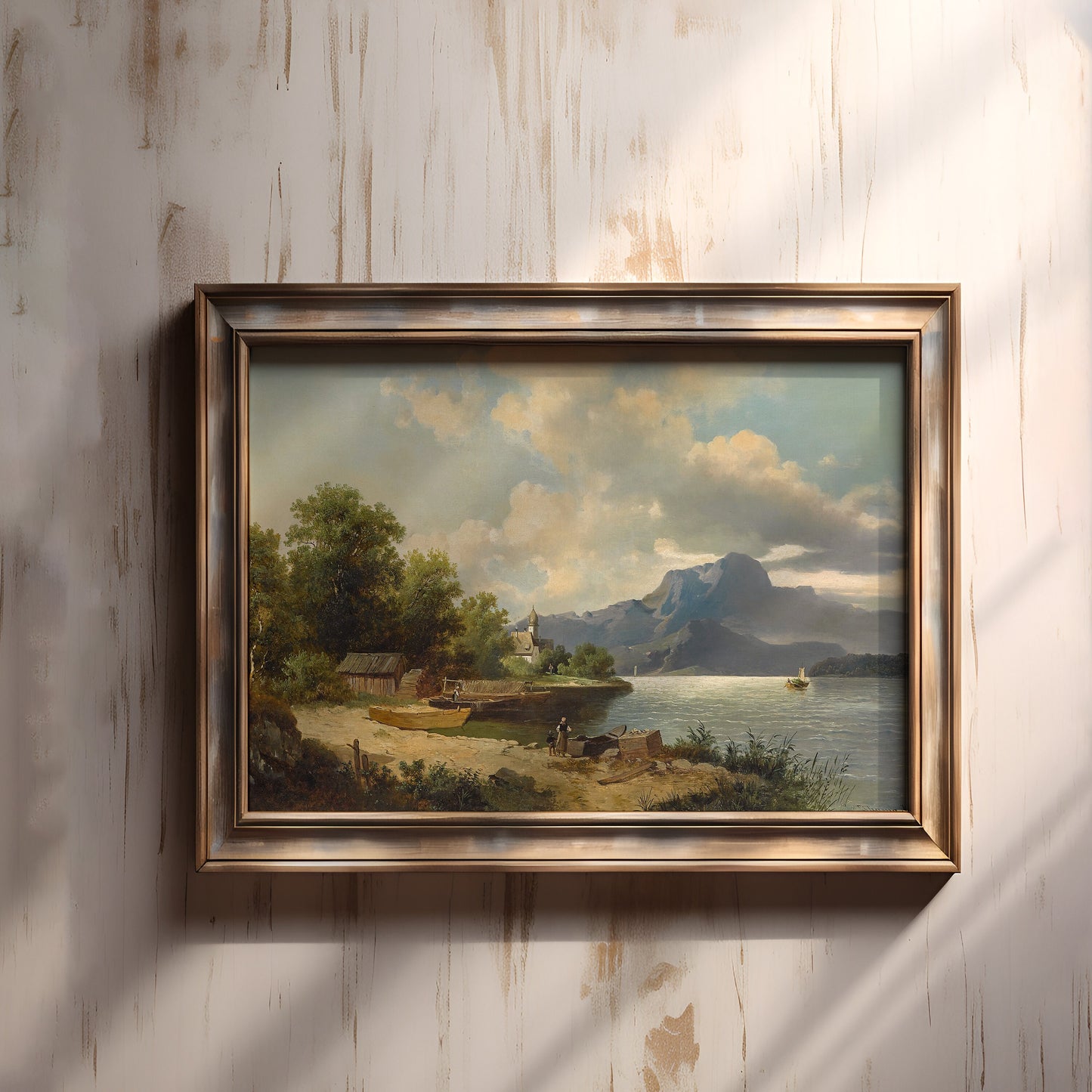 Austrian painting , Josef Thoma - Village by Lake , Original antique fine art , vintage Printable art instant download , SKU 295JT