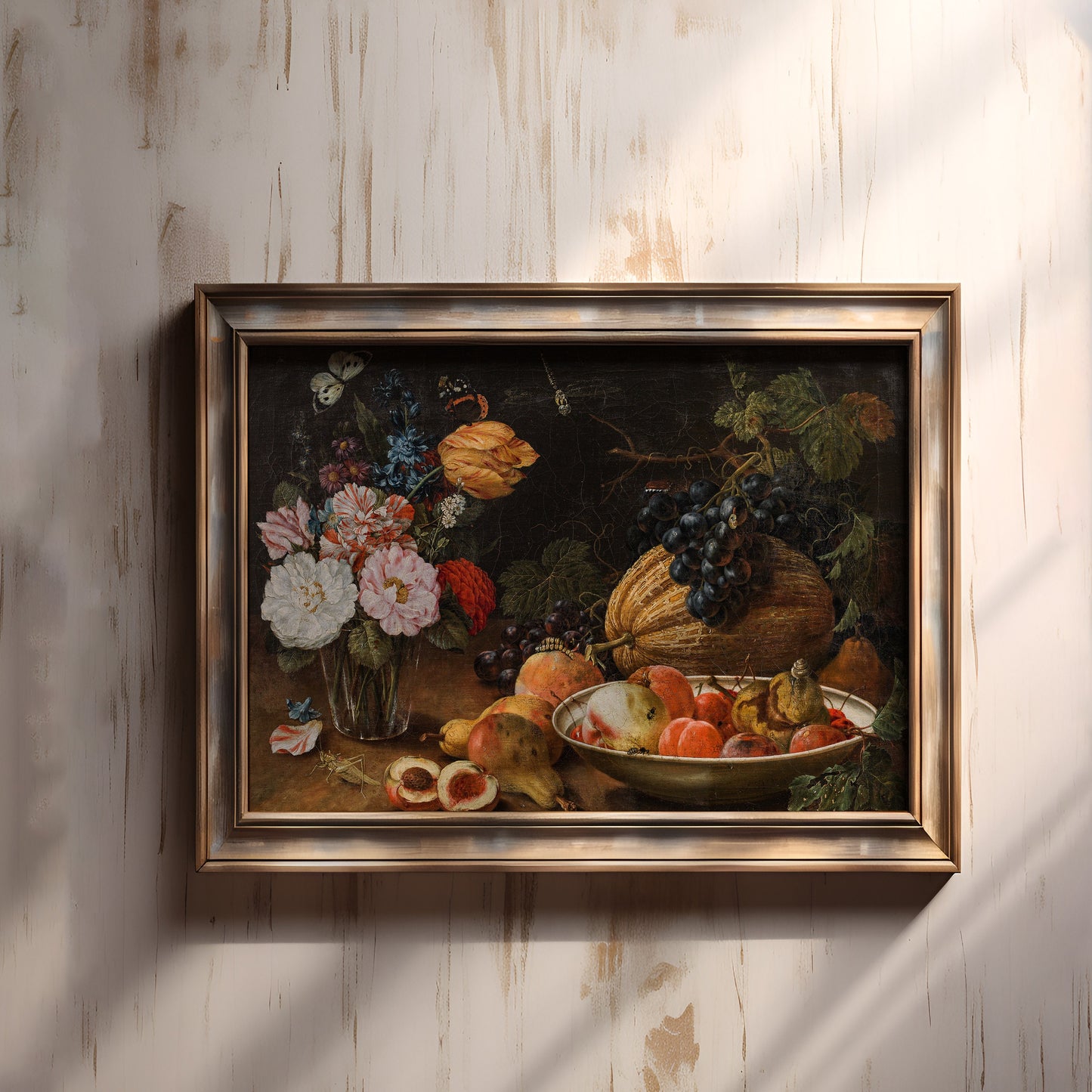 Johann Amandus Winck - Fruit still Life, flowers and insects, original antique fine art vintage, Printable art instant download, SKU  297JAW