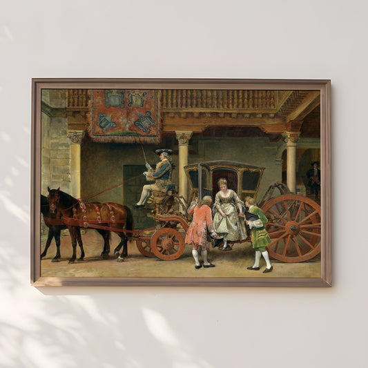 Escosura - Lady's Visit , original vintage oil figure painting , antique Printable art instant download , SKU 301ILE