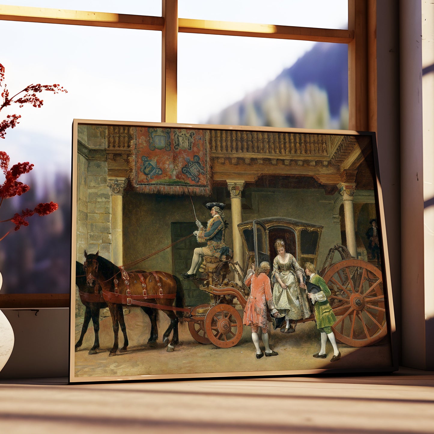 Escosura - Lady's Visit , original vintage oil figure painting , antique Printable art instant download , SKU 301ILE