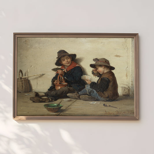 Antonio Paoletti - Bluff playing cards , 19th century original antique figure painting , vintage Printable art instant download , SKU 321AEP