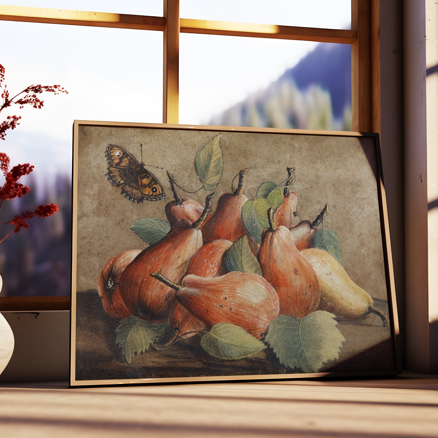 Giovanna Garzoni - Fruit Still-Life Pears and Butterfly, original antique fine art  vintage, Printable art  instant download, SKU  326GG