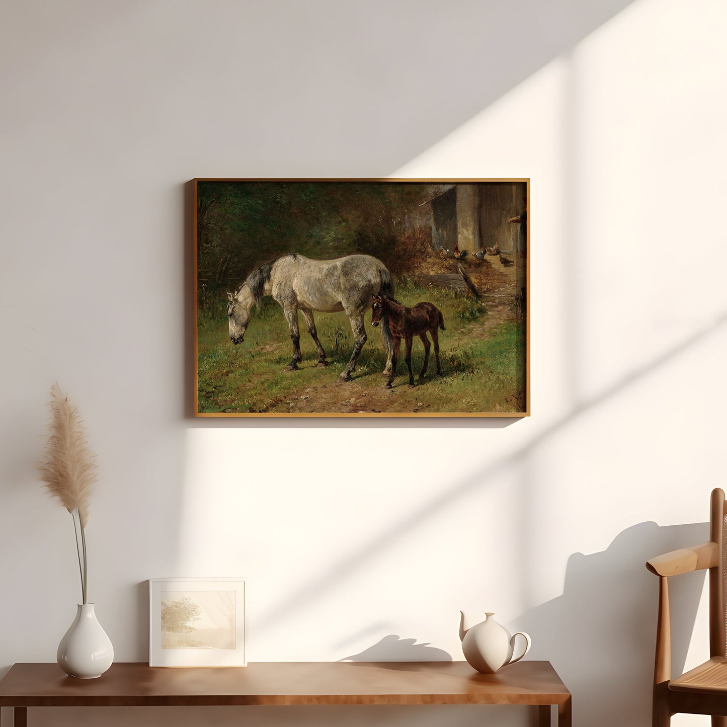Ludwig Voltz - Horse with Foal, original antique oil painting  vintage, Printable art  instant download,  SKU  327LV
