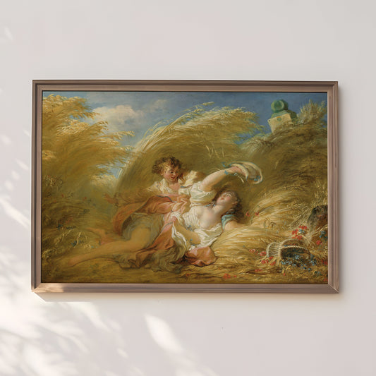 In Wheat - Fragonard , original antique oil figure painting  vintage , Printable art instant download , SKU 331JHF
