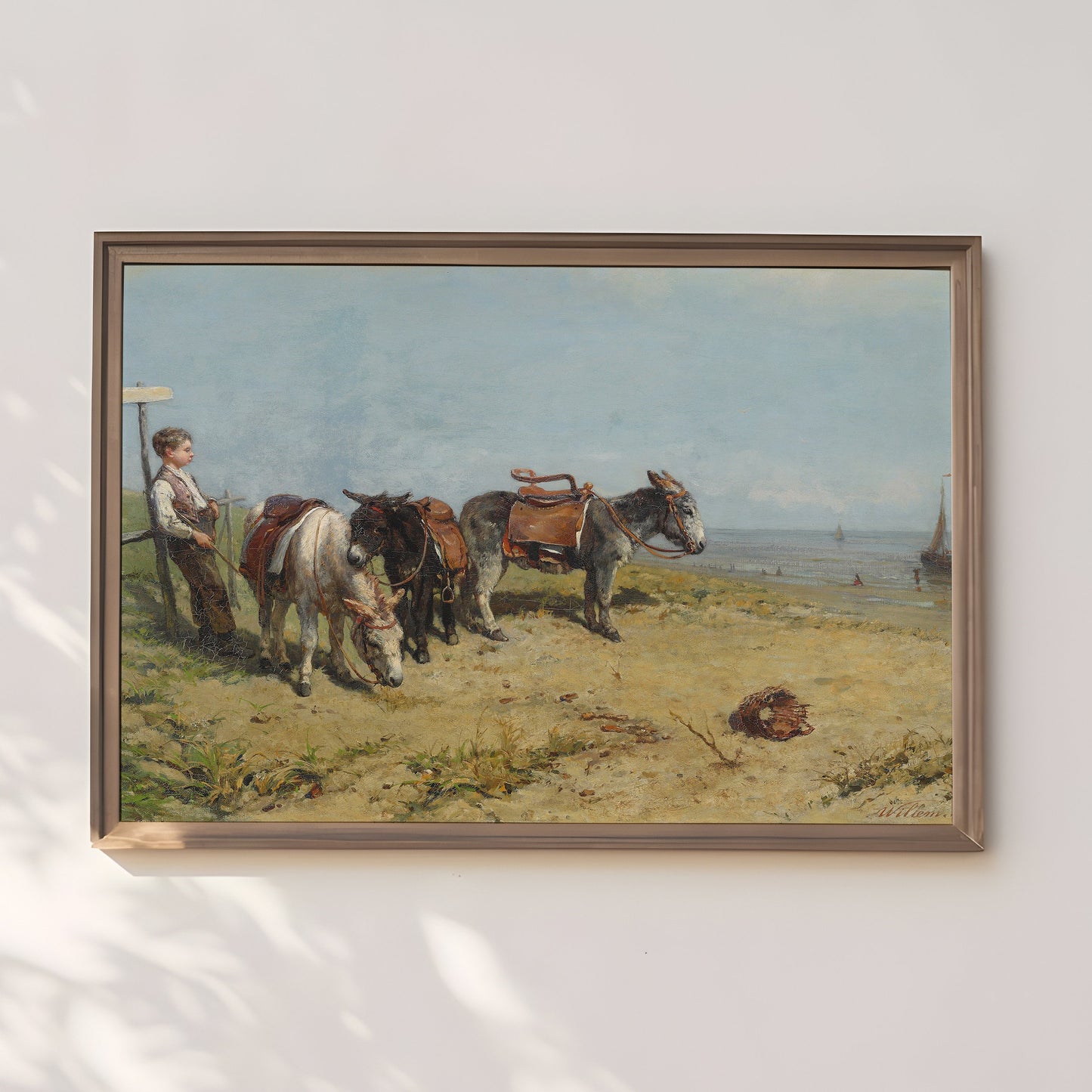 Rustic Landscape, Willem Maris - Donkey Rider, 19th century Original vintage painting, Printable fine art instant download,  SKU  332WM
