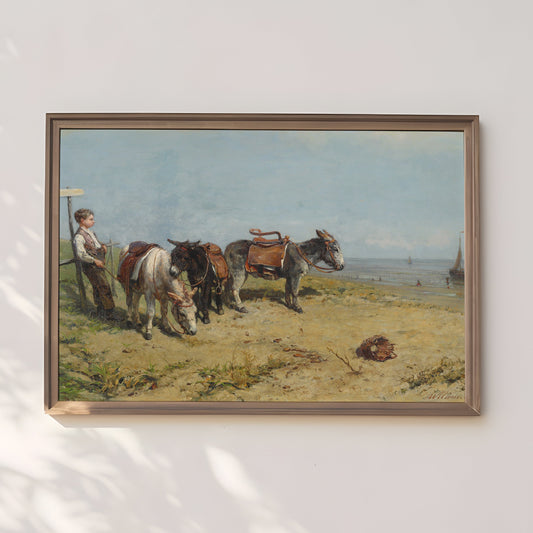 Rustic Landscape, Willem Maris - Donkey Rider, 19th century Original vintage painting, Printable fine art instant download,  SKU  332WM