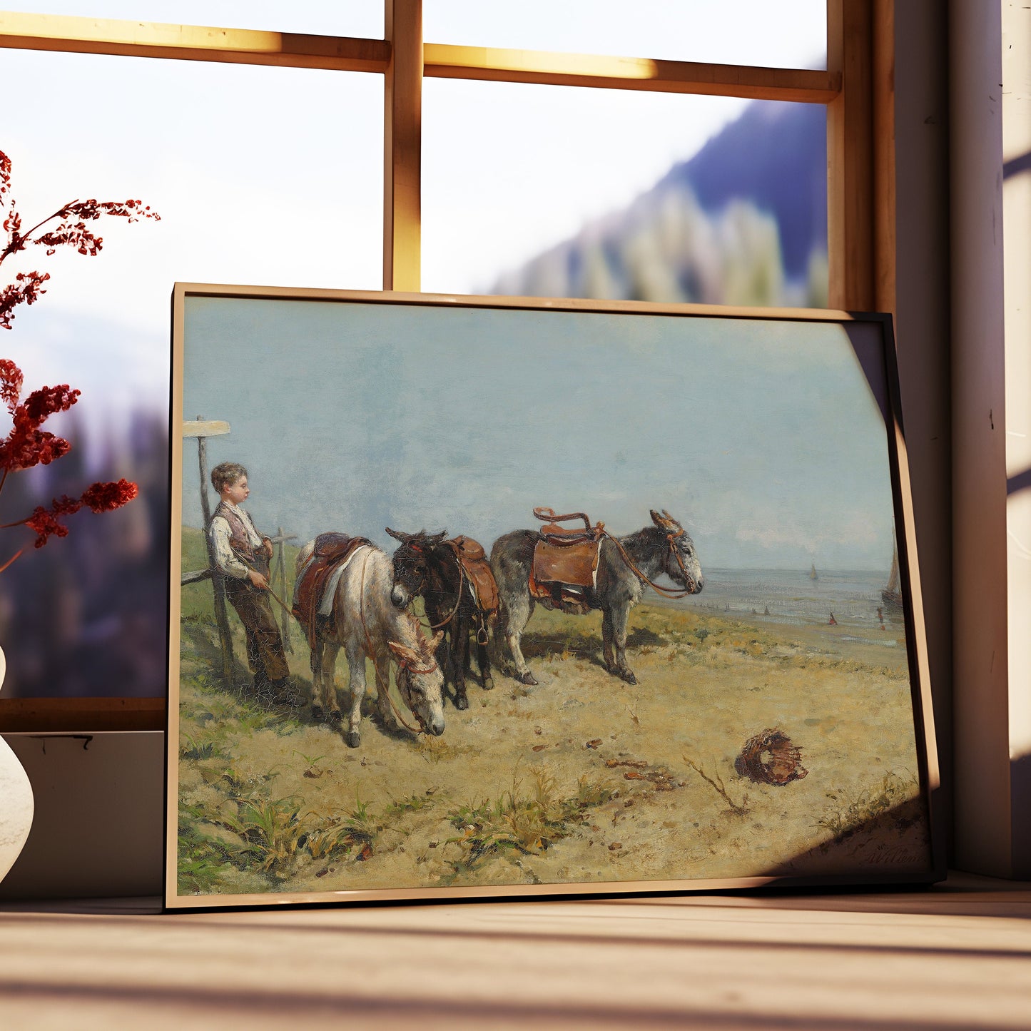 Rustic Landscape, Willem Maris - Donkey Rider, 19th century Original vintage painting, Printable fine art instant download,  SKU  332WM