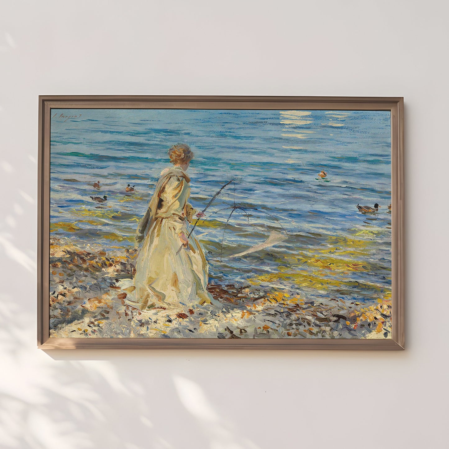 Girl Fishing - John Singer Sargent , original antique oil figure painting , vintage Printable art instant download , SKU 335JSS