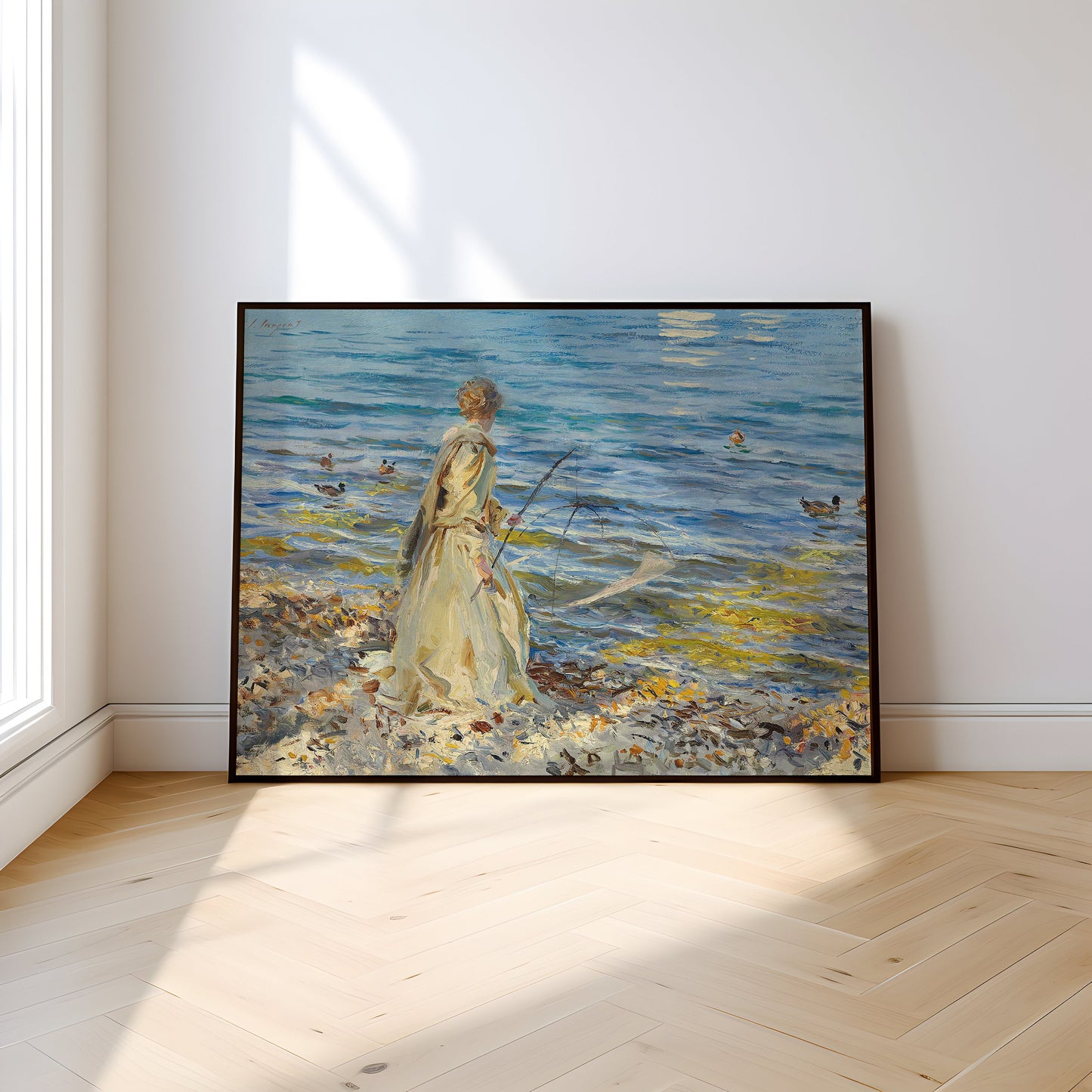 Girl Fishing - John Singer Sargent , original antique oil figure painting , vintage Printable art instant download , SKU 335JSS