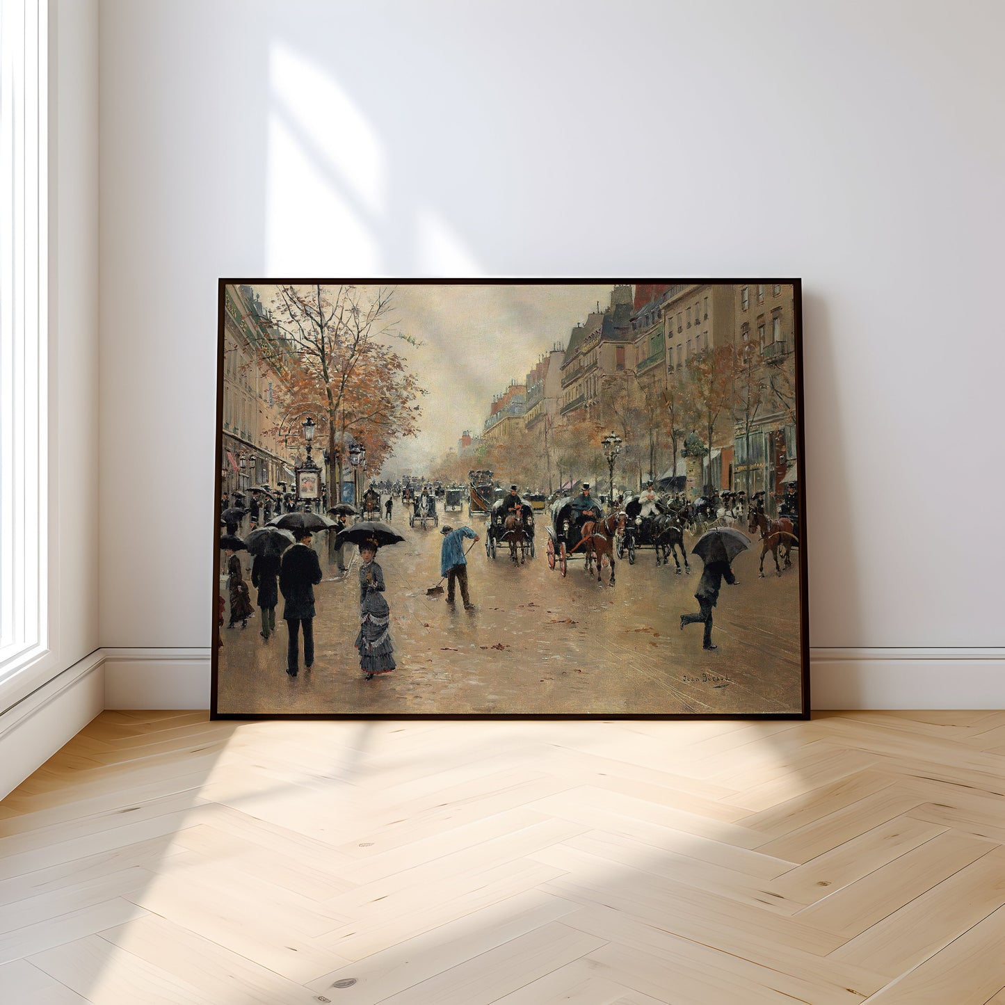 Jean Beraud - Autumn Boulevard in Paris, Original antique painting, vintage Printable art  instant download, SKU  338JB