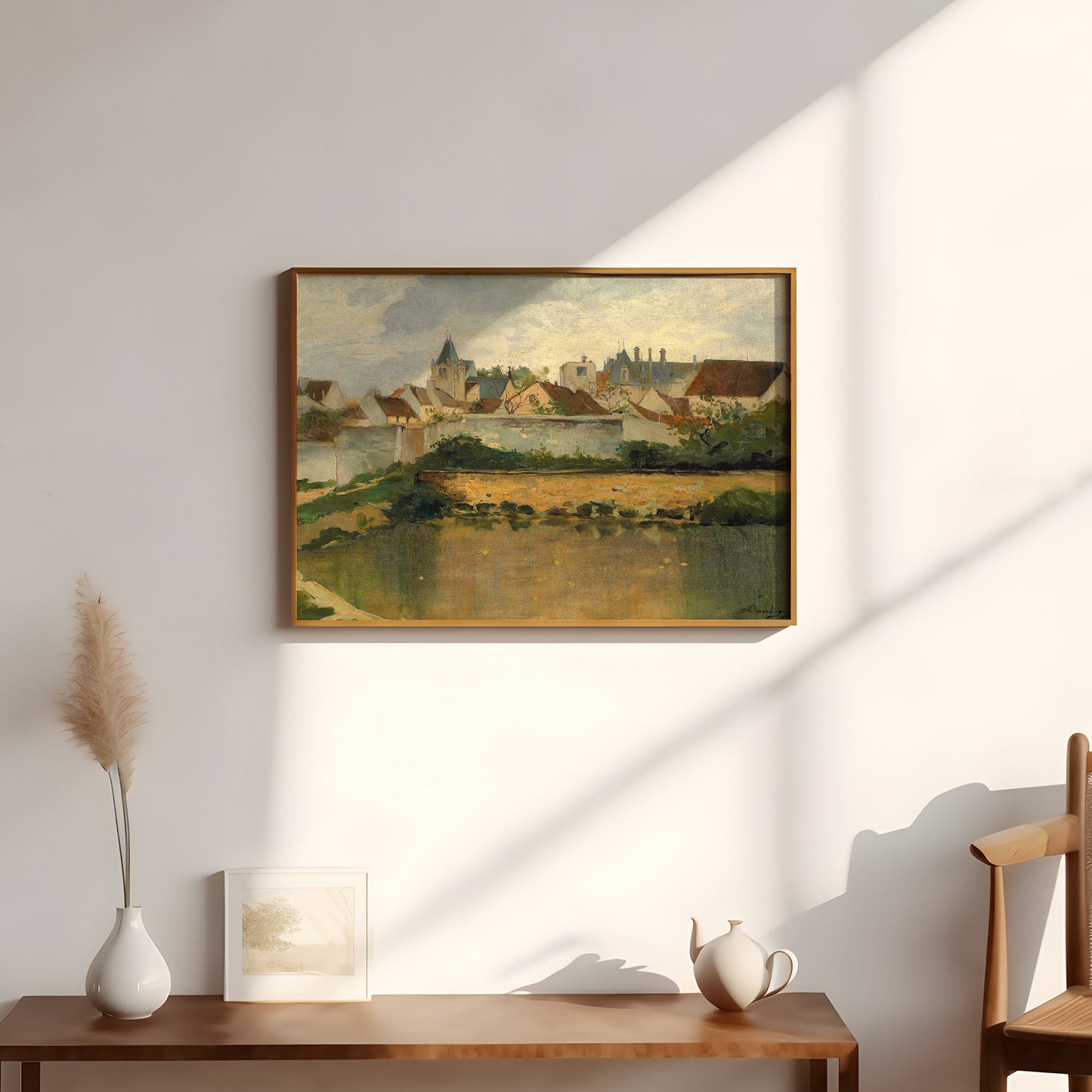 Village - Charles Francois Daubigny, Original vintage painting, Printable fine art  instant download,  SKU  340CFD