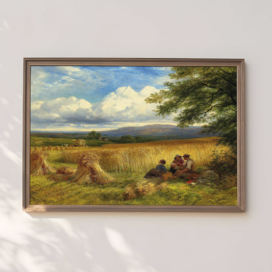 Rustic Landscape , Harvest Rest - George Cole , 19th century Original antique painting , vintage Printable art instant download , SKU 341GC