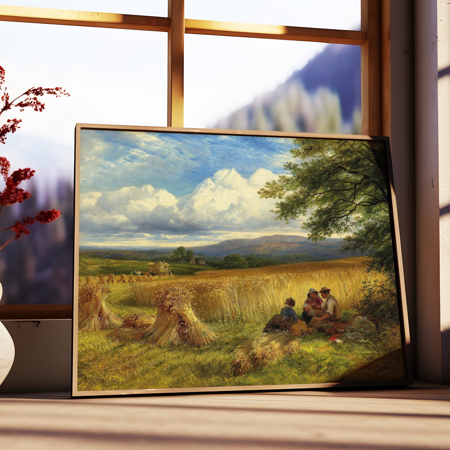 Rustic Landscape , Harvest Rest - George Cole , 19th century Original antique painting , vintage Printable art instant download , SKU 341GC