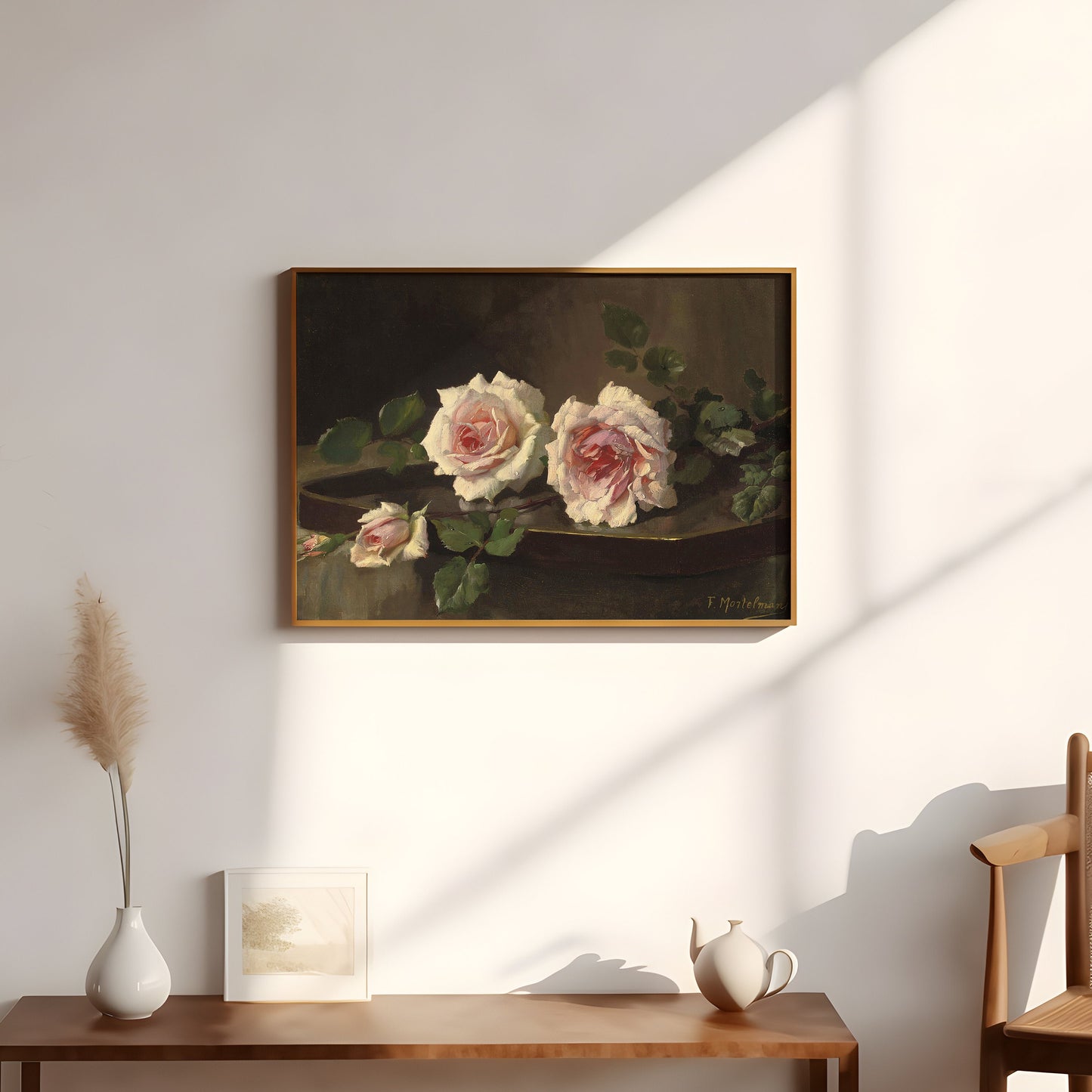 Still Life Flowers, Frans Mortelmans - Pink Roses, original antique fine art  vintage, Printable art  instant download, SKU  342FM