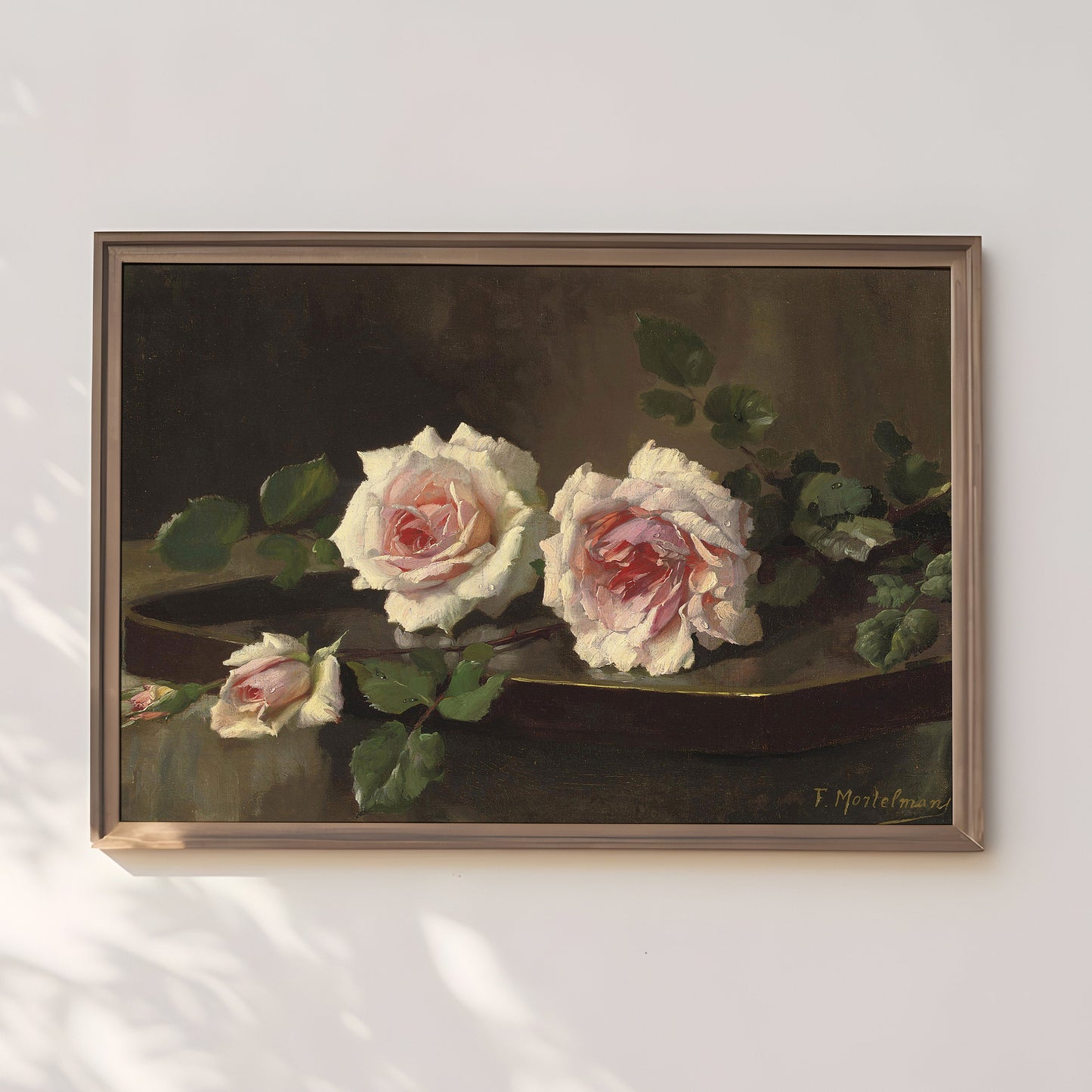 Still Life Flowers, Frans Mortelmans - Pink Roses, original antique fine art  vintage, Printable art  instant download, SKU  342FM