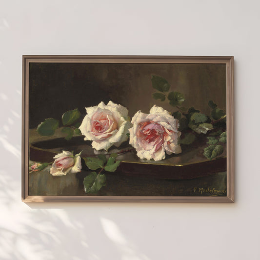 Still Life Flowers, Frans Mortelmans - Pink Roses, original antique fine art  vintage, Printable art  instant download, SKU  342FM