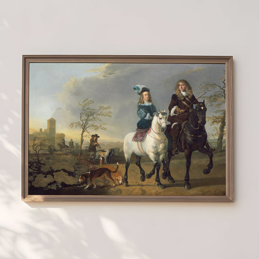 Aelbert Cuyp - Lady and Gentleman on Horseback , Original antique figure painting , vintage Printable art instant download , SKU 346AC