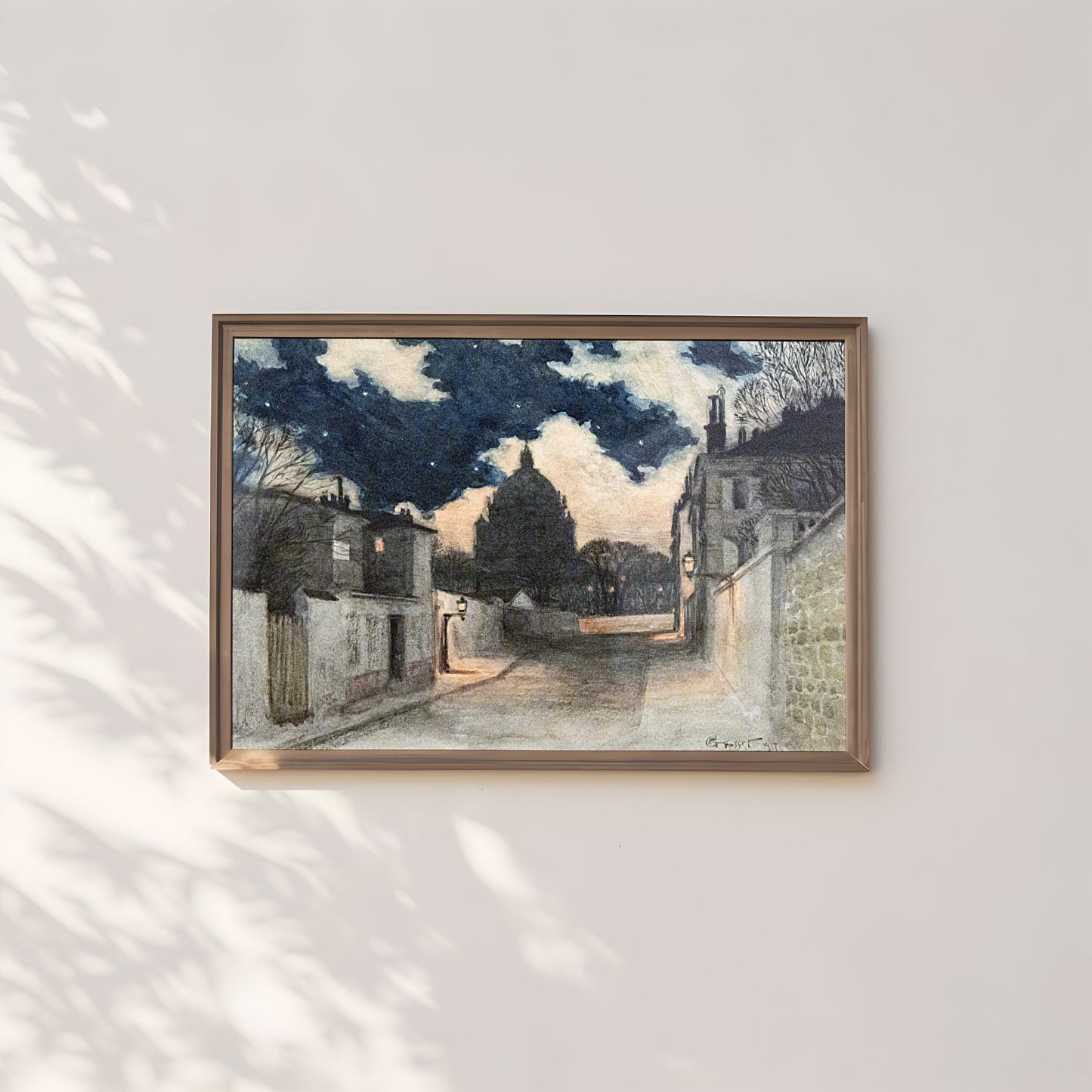 Eugene Grasset - Starry night in Montmartre Paris, Original antique painting, vintage Printable art  instant download,  SKU  350EG