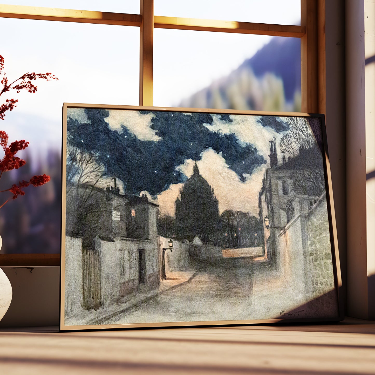 Eugene Grasset - Starry night in Montmartre Paris, Original antique painting, vintage Printable art  instant download,  SKU  350EG