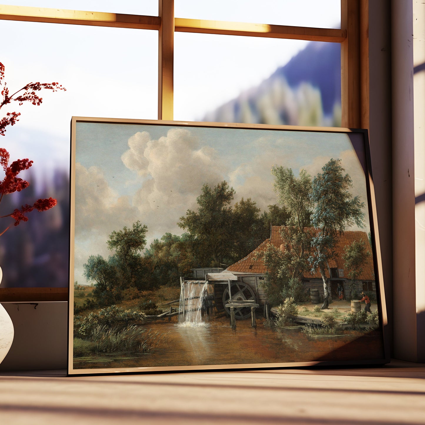 Dutch painting , Meindert Hobbema - Watermill , Rustic Landscape Original vintage artwork , Printable fine art instant download , SKU 351MH
