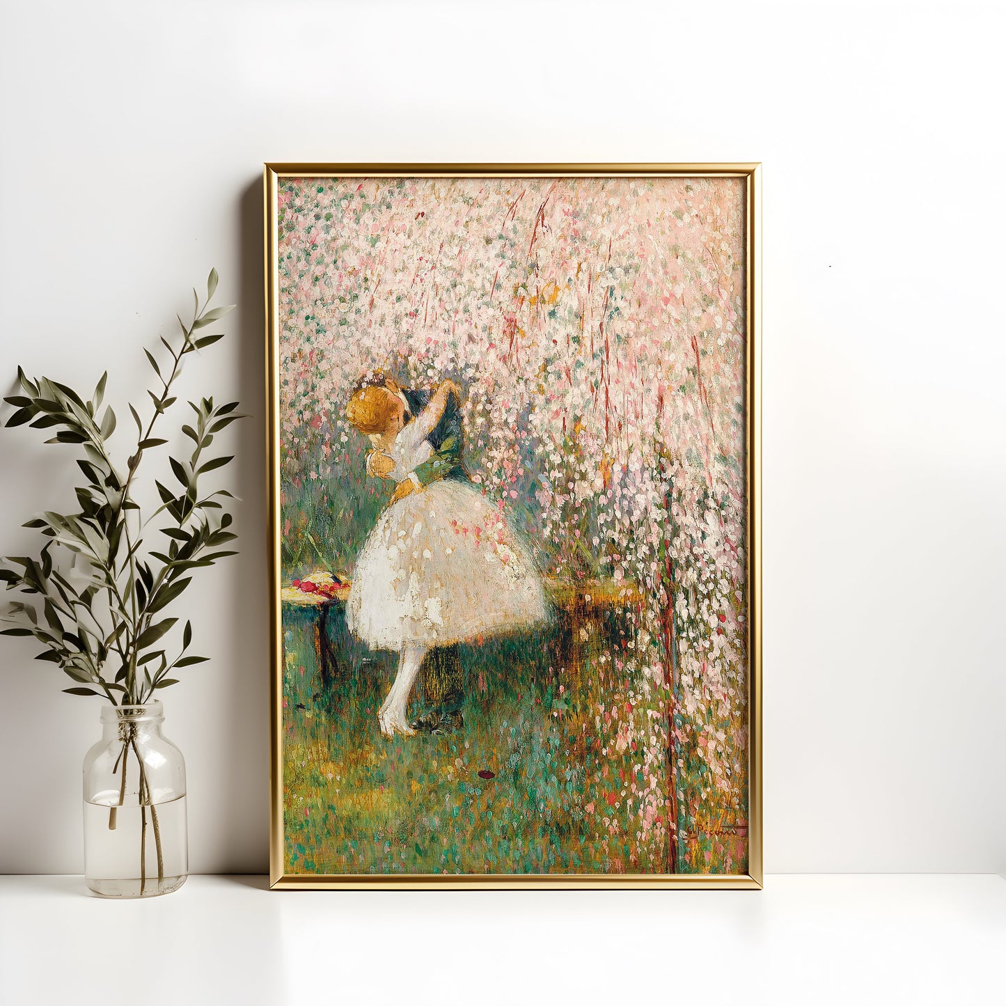 Georges Picard - Romance Under Blossom Tree , Original antique figure painting , vintage Printable art instant download , SKU 360GP