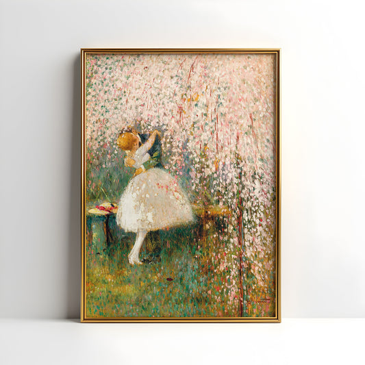 Georges Picard - Romance Under Blossom Tree , Original antique figure painting , vintage Printable art instant download , SKU 360GP