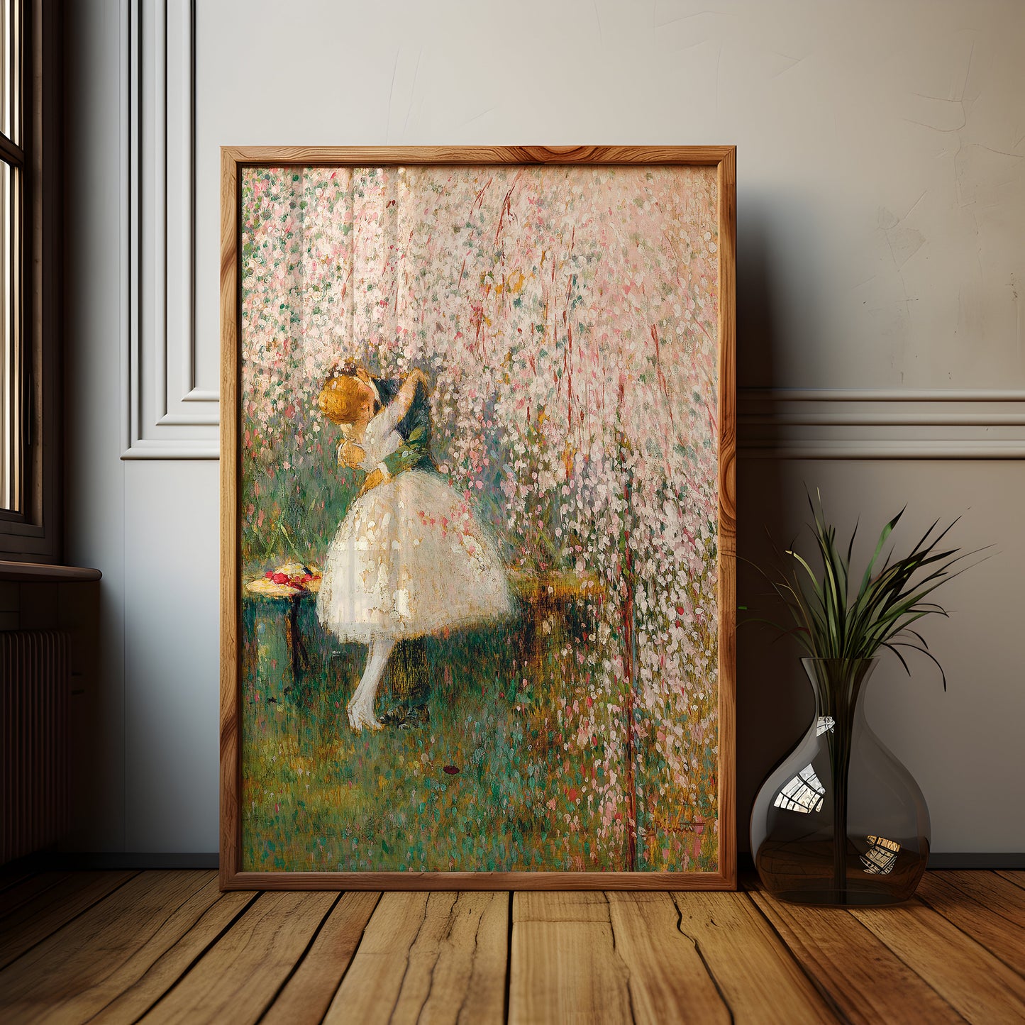 Georges Picard - Romance Under Blossom Tree , Original antique figure painting , vintage Printable art instant download , SKU 360GP