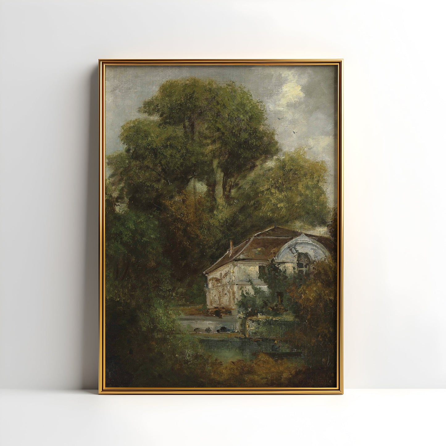 Rustic Landscape , Gustave Courbet - Farmhouse , Original antique painting , vintage Printable art instant download , SKU 361GC